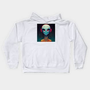 Alien with headphones listening to music Kids Hoodie